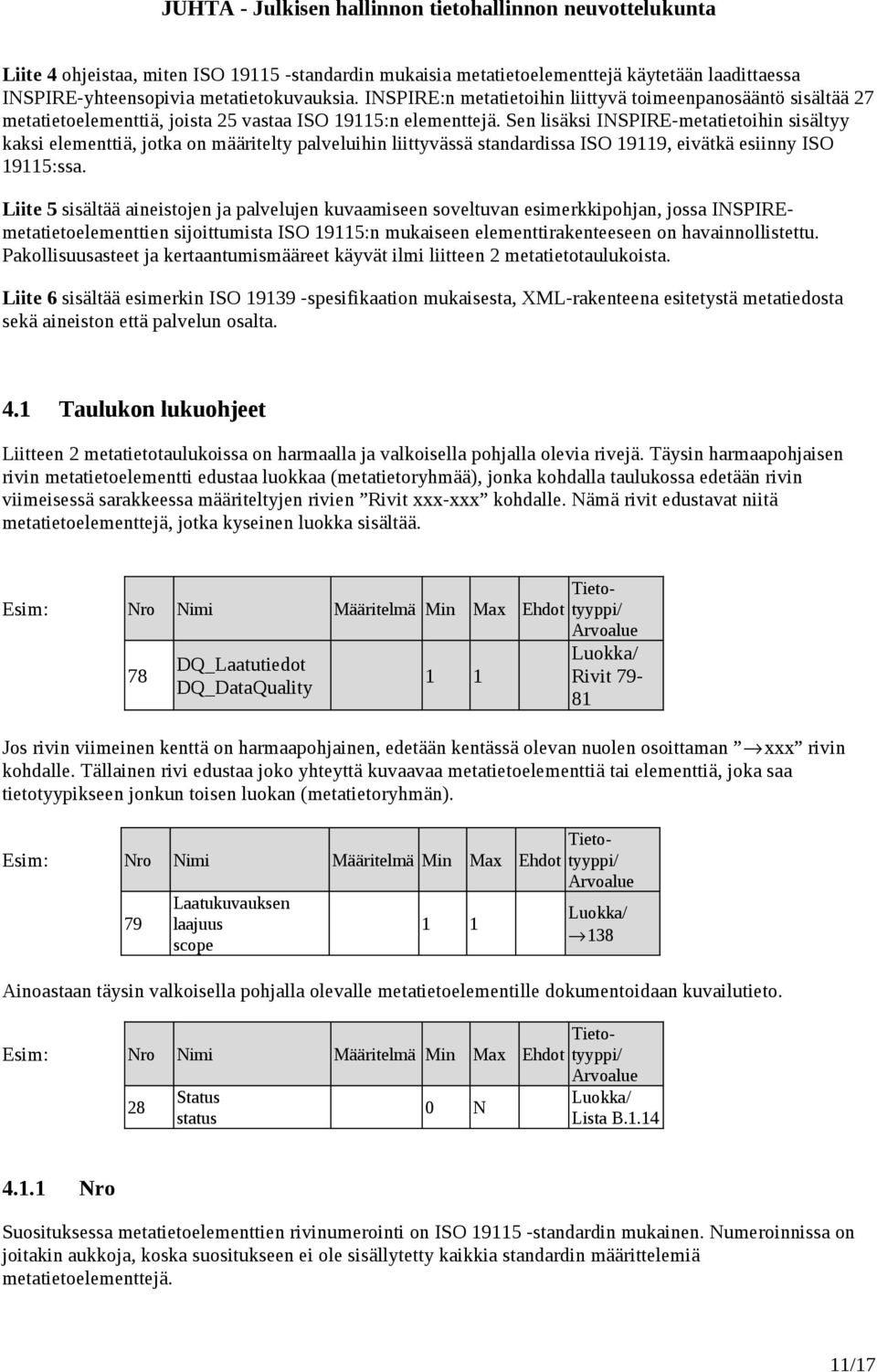 Sen lisäksi INSPIRE-metatietoihin sisältyy kaksi elementtiä, jotka on määritelty palveluihin liittyvässä standardissa ISO 19119, eivätkä esiinny ISO 19115:ssa.