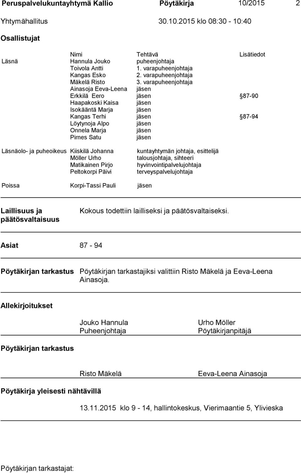 varapuheenjohtaja Ainasoja Eeva-Leena jäsen Erkkilä Eero jäsen 87-90 Haapakoski Kaisa jäsen Isokääntä Marja jäsen Kangas Terhi jäsen 87-94 Löytynoja Alpo jäsen Onnela Marja jäsen Pirnes Satu jäsen