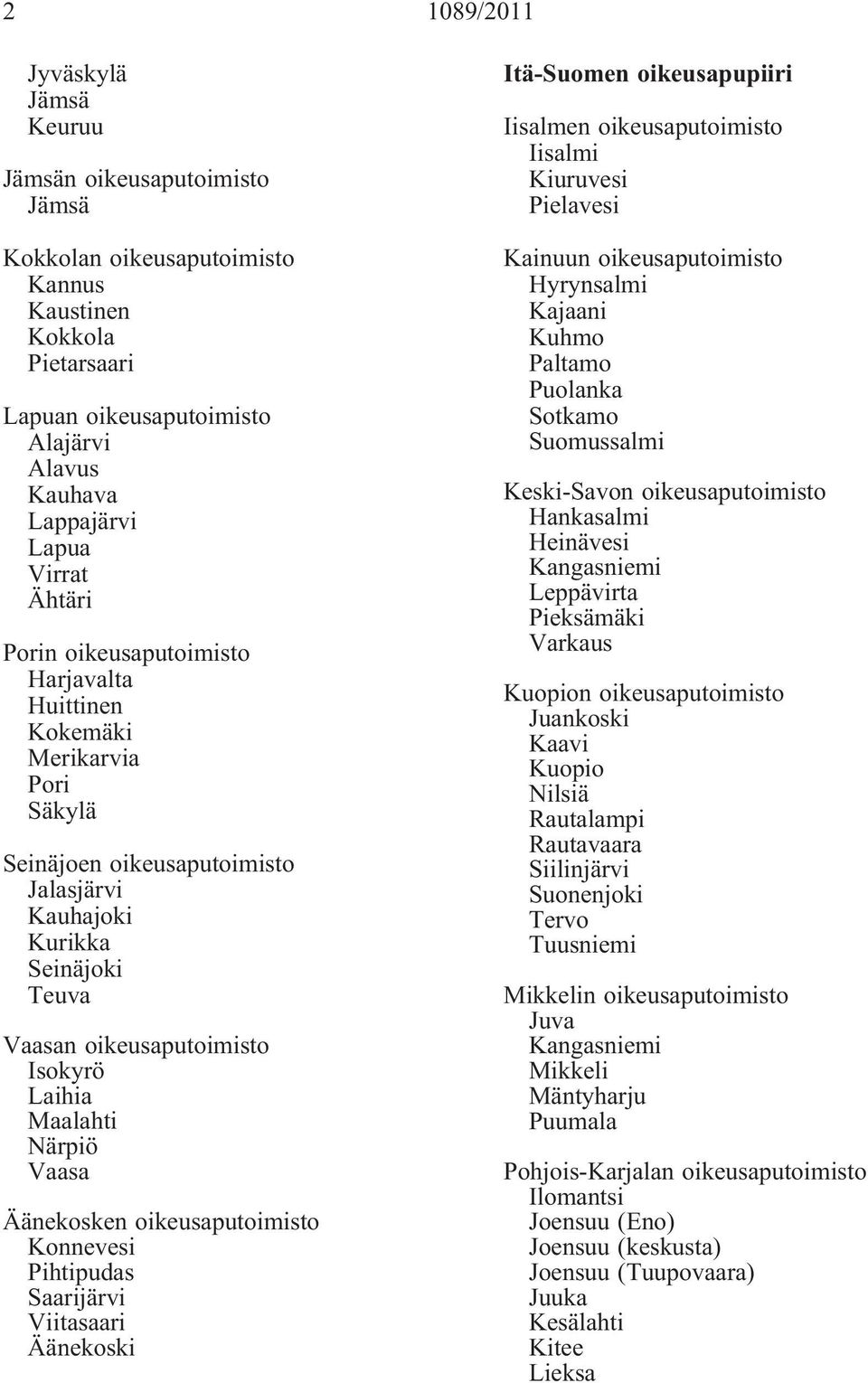 oikeusapupiiri Iisalmen Iisalmi Kiuruvesi Pielavesi Kainuun Hyrynsalmi Kajaani Kuhmo Paltamo Puolanka Sotkamo Suomussalmi Keski-Savon Hankasalmi Heinävesi Kangasniemi Leppävirta Pieksämäki Varkaus