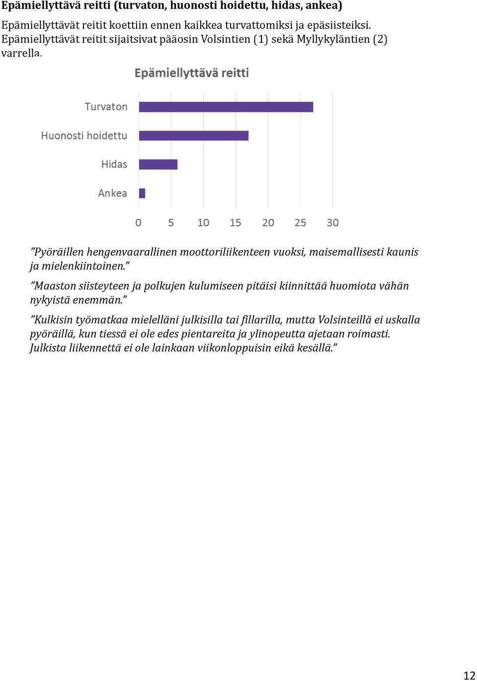 Pyöräillen hengenvaarallinen moottoriliikenteen vuoksi, maisemallisesti kaunis ja mielenkiintoinen.