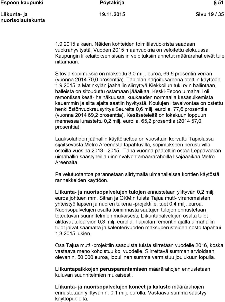 Tapiolan harjoitusareena otettiin käyttöön 1.9.2015 ja Matinkylän jäähallin siirryttyä Kiekkoilun tuki ry:n hallintaan, halleista on sitouduttu ostamaan jääaikaa.