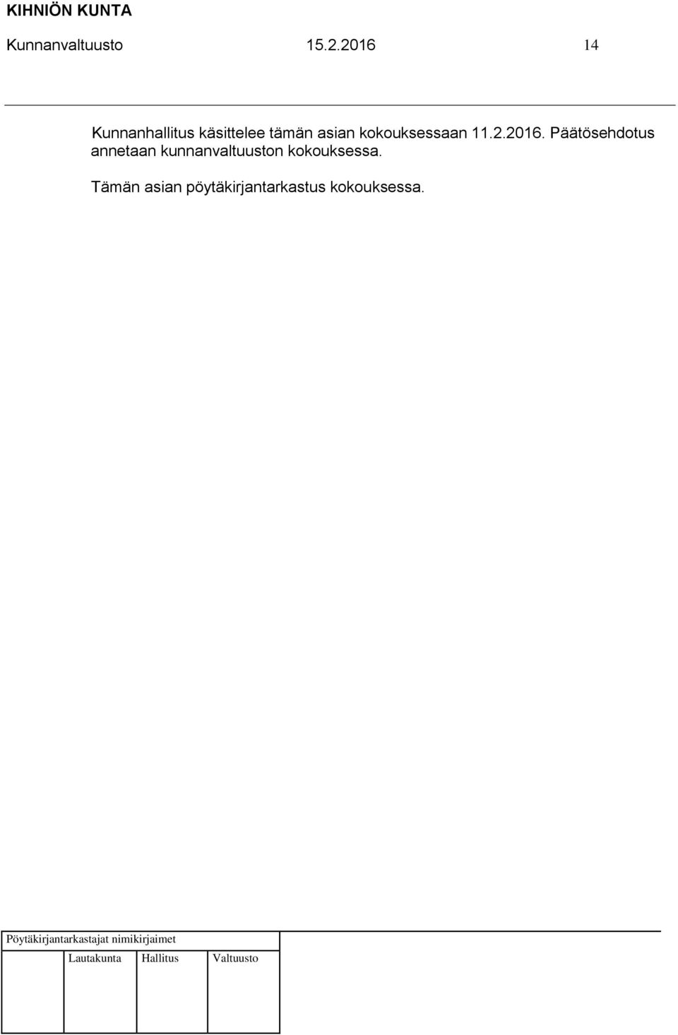 kokouksessaan 11.2.2016.