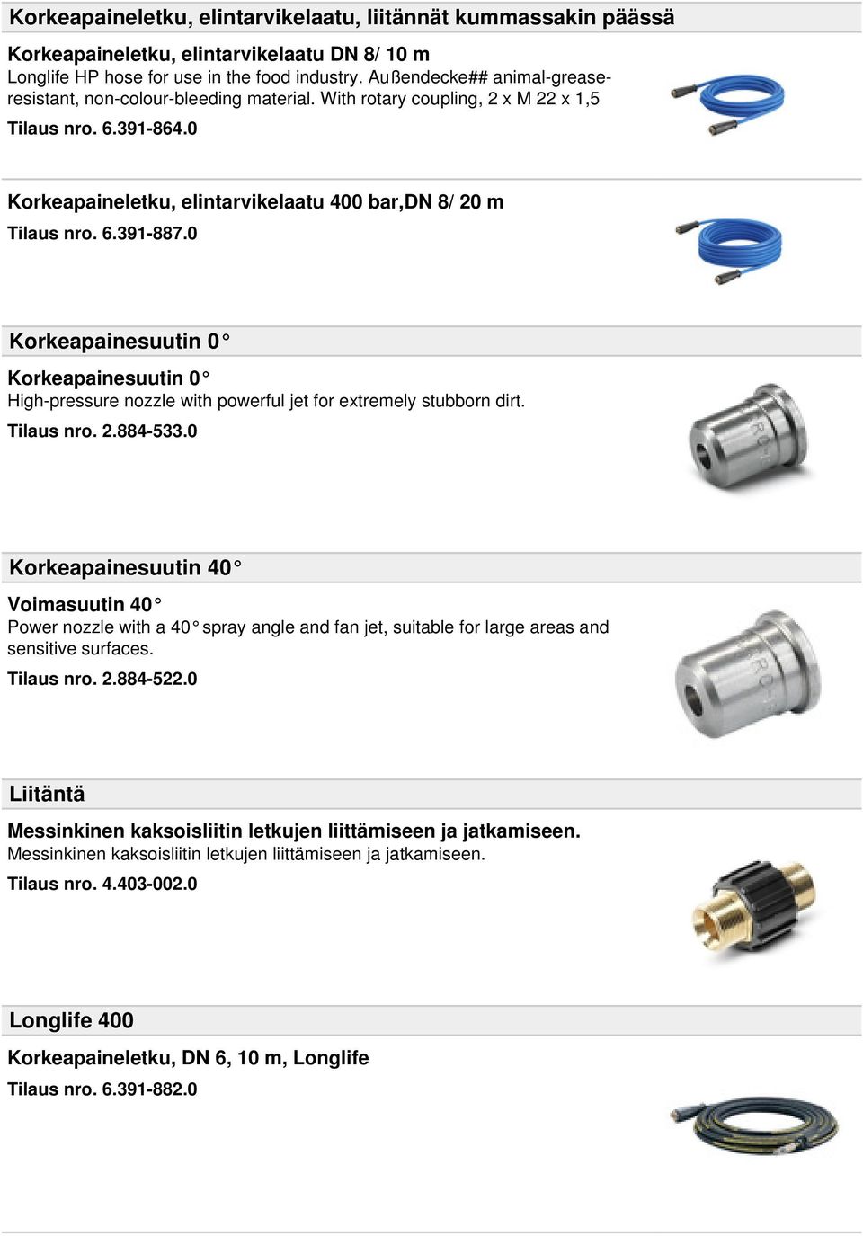 0 Korkeapainesuutin 0 Korkeapainesuutin 0 High-pressure nozzle with powerful jet for extremely stubborn dirt. Tilaus nro. 2.884-533.