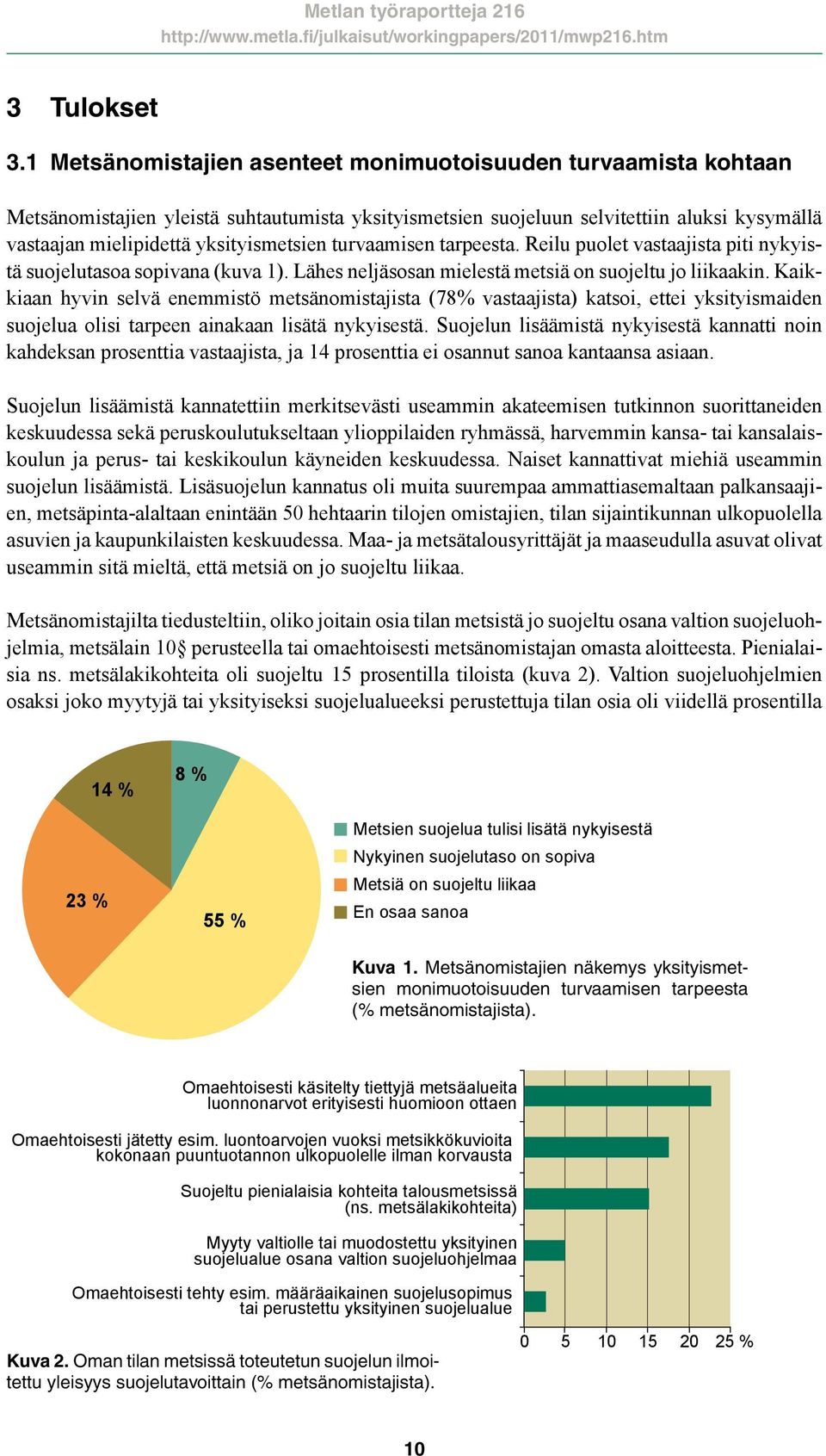 turvaamisen tarpeesta. Reilu puolet vastaajista piti nykyistä suojelutasoa sopivana (kuva 1). Lähes neljäsosan mielestä metsiä on suojeltu jo liikaakin.