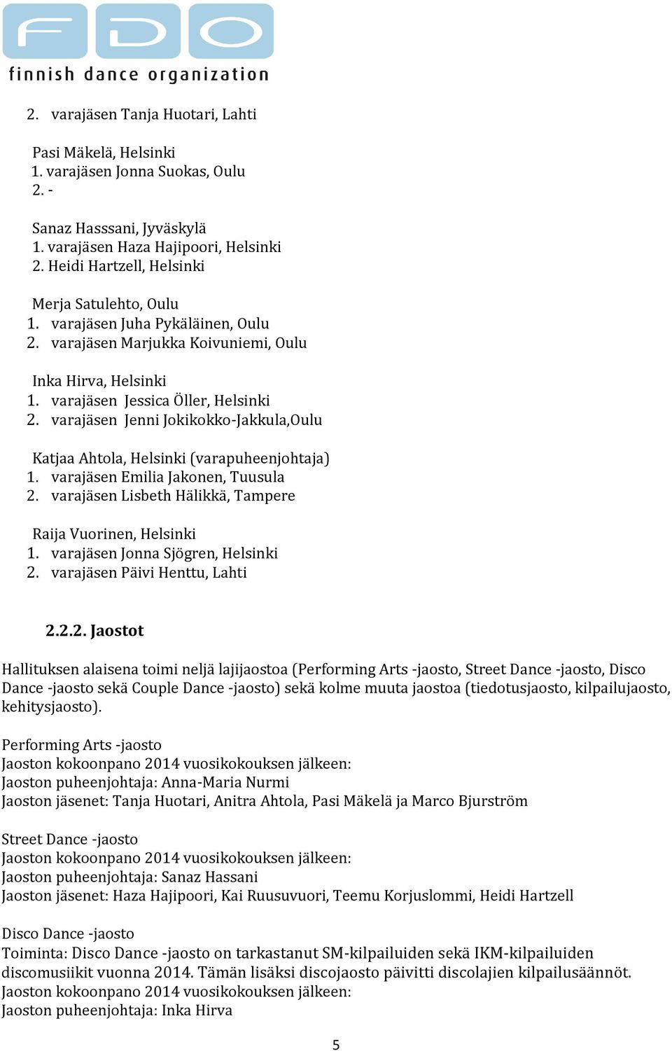 varajäsen Jenni Jokikokko-Jakkula,Oulu Katjaa Ahtola, Helsinki (varapuheenjohtaja) 1. varajäsen Emilia Jakonen, Tuusula 2. varajäsen Lisbeth Hälikkä, Tampere Raija Vuorinen, Helsinki 1.