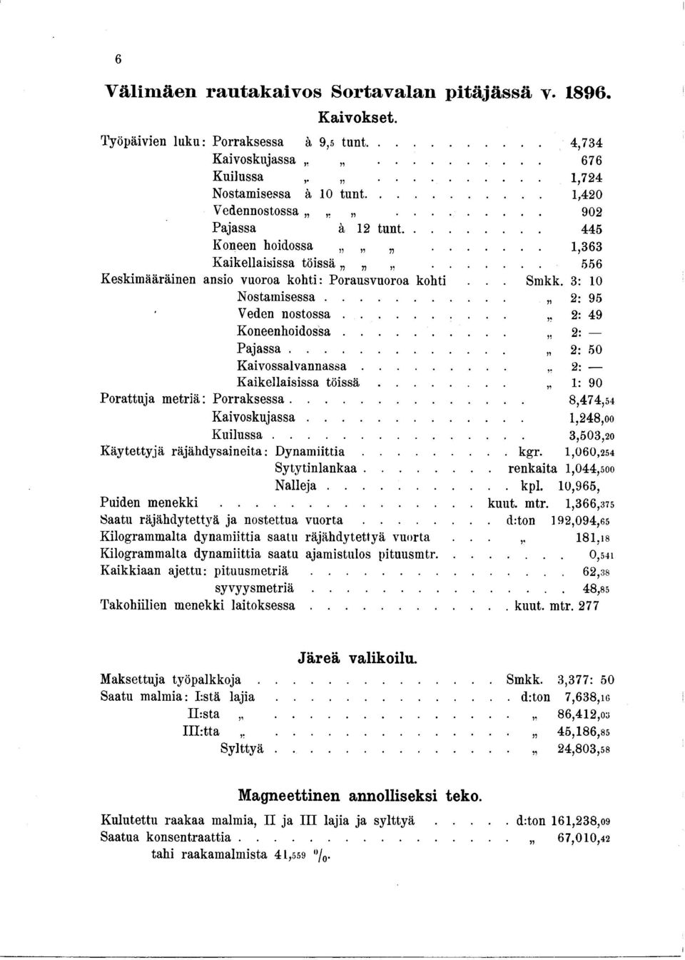 ..,, : P ajassa... : 50 K aivossalvannassa... : Kaikellaisissa t ö i s s ä... : 90 Porattuja metriä: Porraksessa... 8,474,54 Kaivoskujassa... l,48,oo K uilussa.