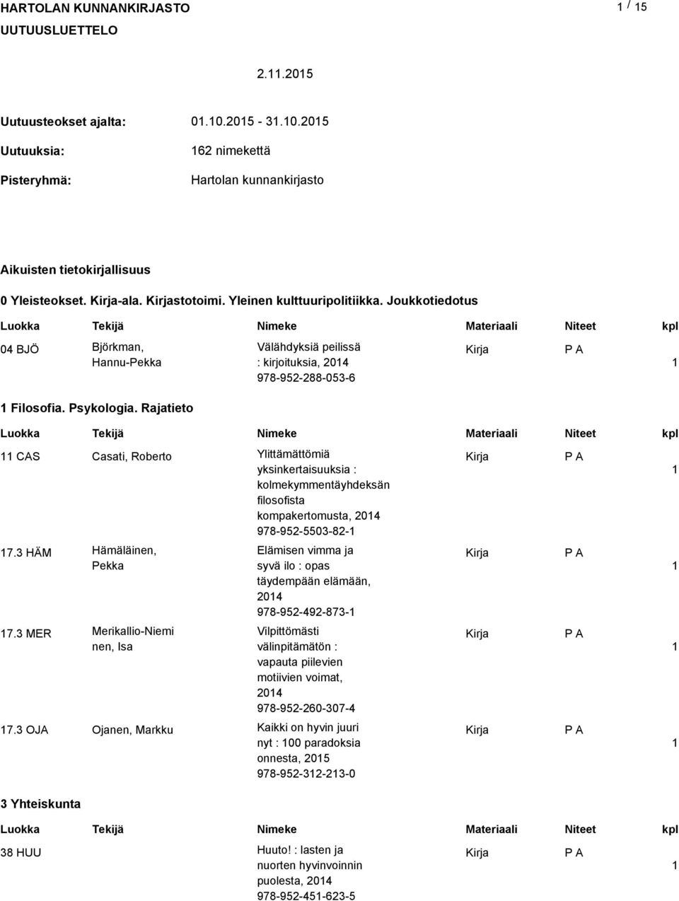 Rajatieto CAS Casati, Roberto Ylittämättömiä yksinkertaisuuksia : kolmekymmentäyhdeksän filosofista kompakertomusta, 204 978-952-5503-82- 7.