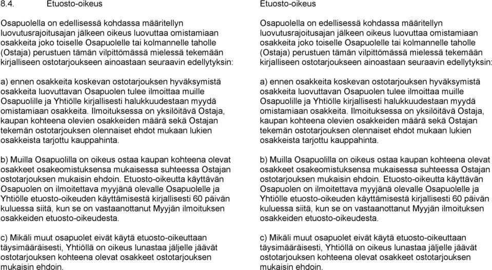 tulee ilmoittaa muille Osapuolille ja Yhtiölle kirjallisesti halukkuudestaan myydä omistamiaan osakkeita.