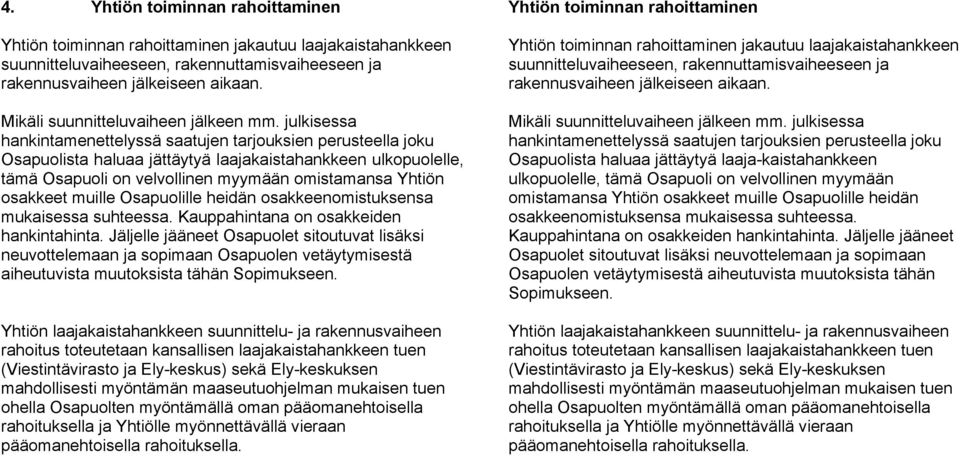 julkisessa hankintamenettelyssä saatujen tarjouksien perusteella joku Osapuolista haluaa jättäytyä laajakaistahankkeen ulkopuolelle, tämä Osapuoli on velvollinen myymään omistamansa Yhtiön osakkeet