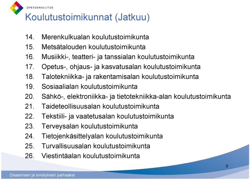 Talotekniikka- ja rakentamisalan koulutustoimikunta 19. Sosiaalialan koulutustoimikunta 20.