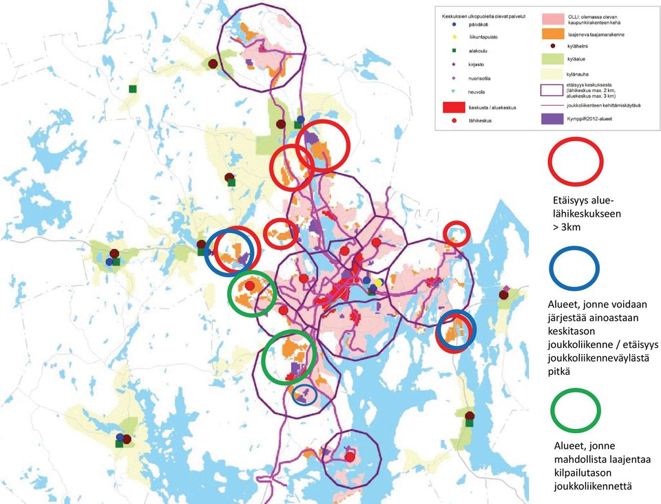 joukkoliikenne / etäisyys joukkoliikenneväylästä