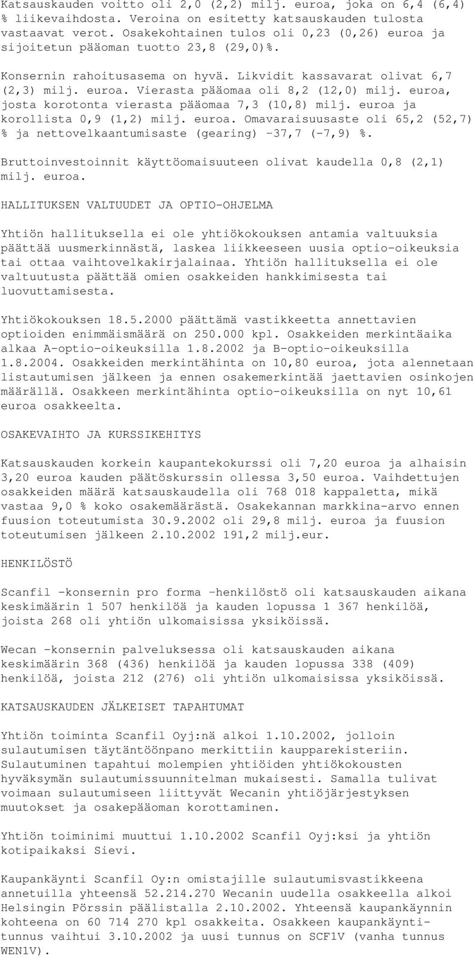euroa, josta korotonta vierasta pääomaa 7,3 (10,8) milj. euroa ja korollista 0,9 (1,2) milj. euroa. Omavaraisuusaste oli 65,2 (52,7) % ja nettovelkaantumisaste (gearing) 37,7 (-7,9) %.