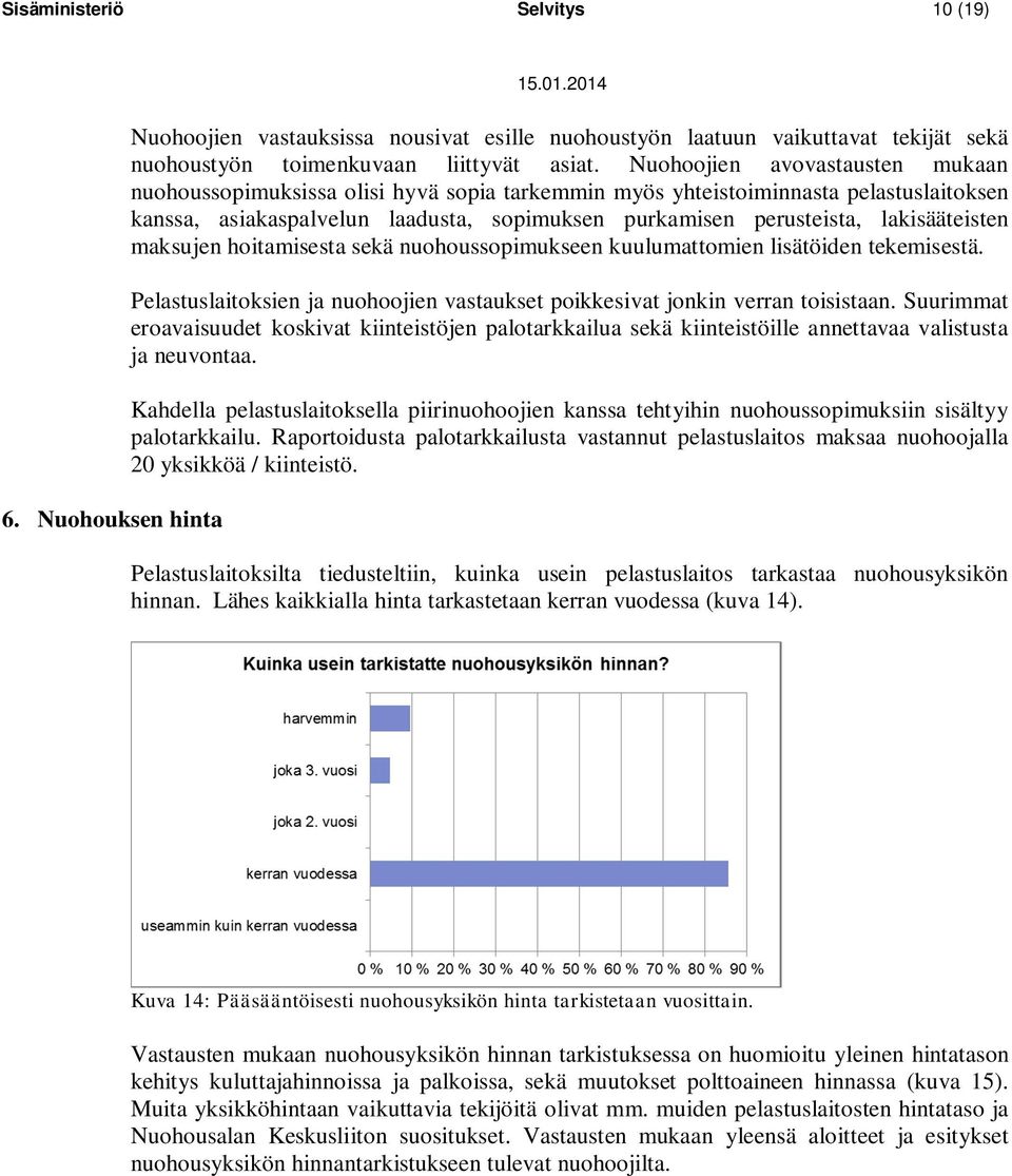 lakisääteisten maksujen hoitamisesta sekä nuohoussopimukseen kuulumattomien lisätöiden tekemisestä. Pelastuslaitoksien ja nuohoojien vastaukset poikkesivat jonkin verran toisistaan.