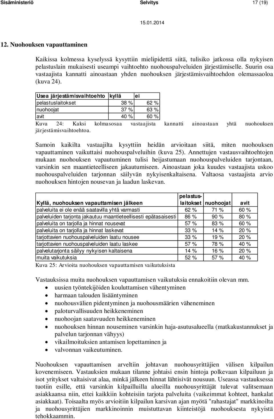 Suurin osa vastaajista kannatti ainoastaan yhden nuohouksen järjestämisvaihtoehdon olemassaoloa (kuva 24).