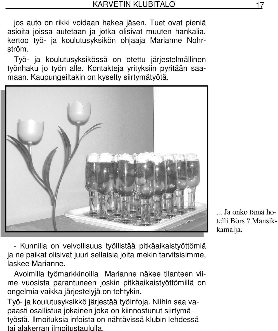 Mansikkamalja. - Kunnilla on velvollisuus työllistää pitkäaikaistyöttömiä ja ne paikat olisivat juuri sellaisia joita mekin tarvitsisimme, laskee Marianne.