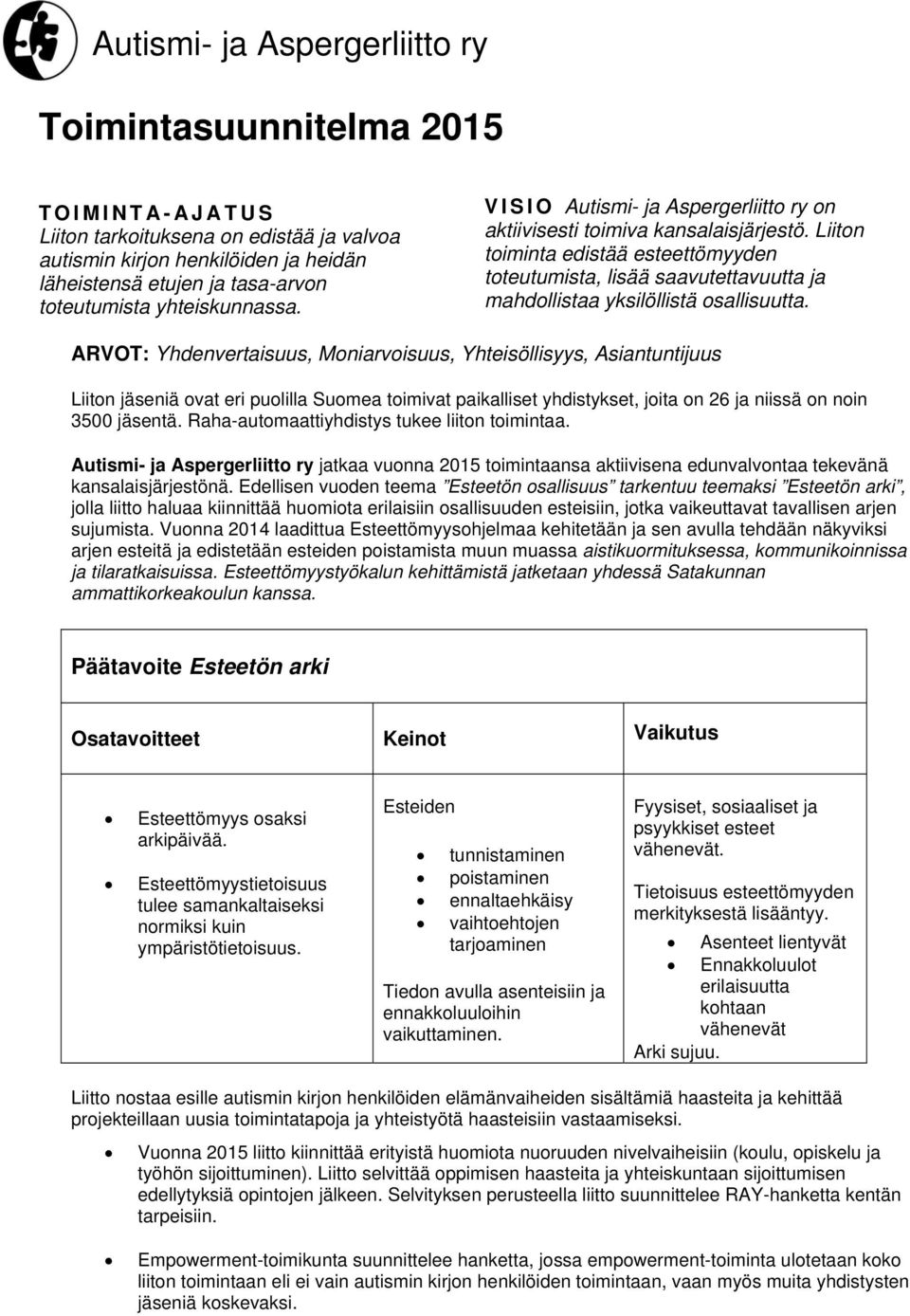 Liiton toiminta edistää esteettömyyden toteutumista, lisää saavutettavuutta ja mahdollistaa yksilöllistä osallisuutta.