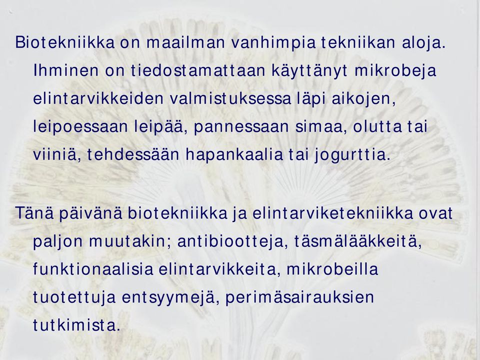 leipää, pannessaan simaa, olutta tai viiniä, tehdessään hapankaalia tai jogurttia.