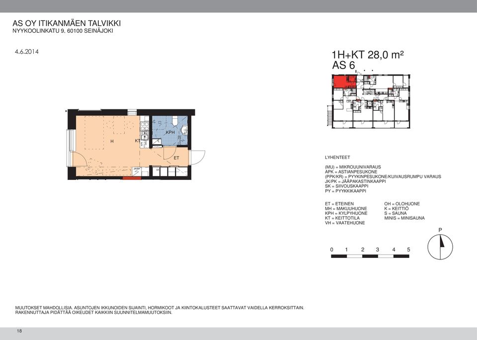 2014 1H+KT 28,0 m² AS 6 KPH H KT APK (MU) PY (PPK/KR) ET LYHENTEET JK/PK SK (MU) = MIKROUUNIVARAUS APK = ASTIANPESUKONE (PPK/KR) =