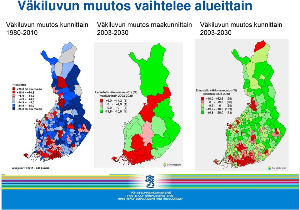 Väkiluvun muutos maakunnittain