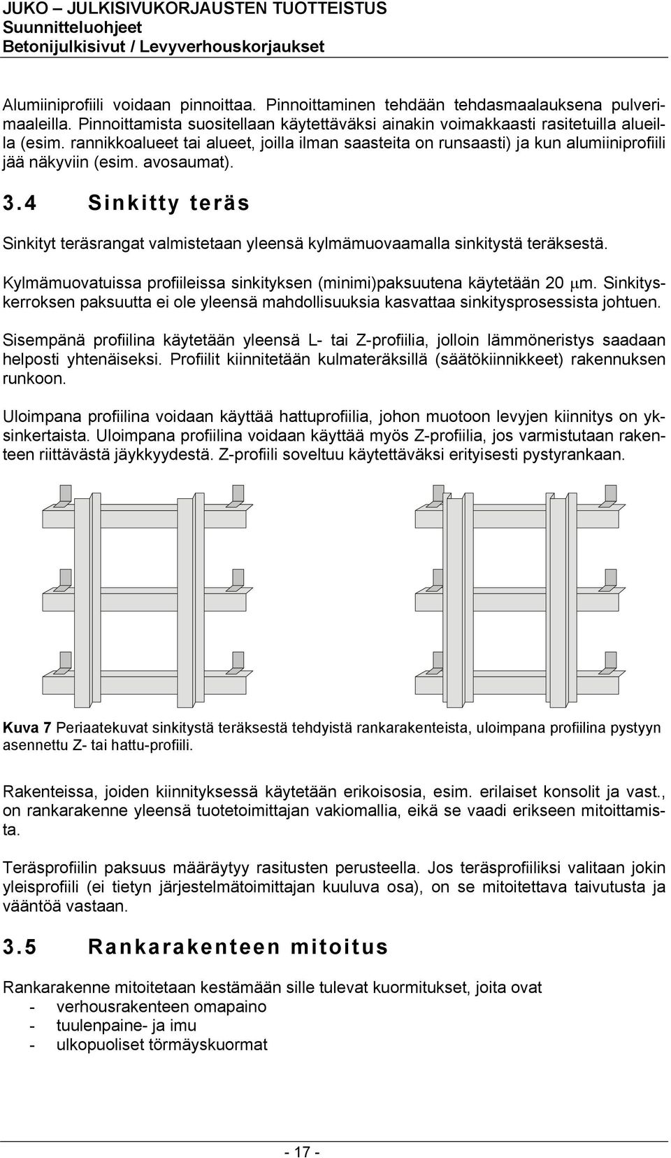 4 Sinkitty teräs Sinkityt teräsrangat valmistetaan yleensä kylmämuovaamalla sinkitystä teräksestä. Kylmämuovatuissa profiileissa sinkityksen (minimi)paksuutena käytetään 20 µm.