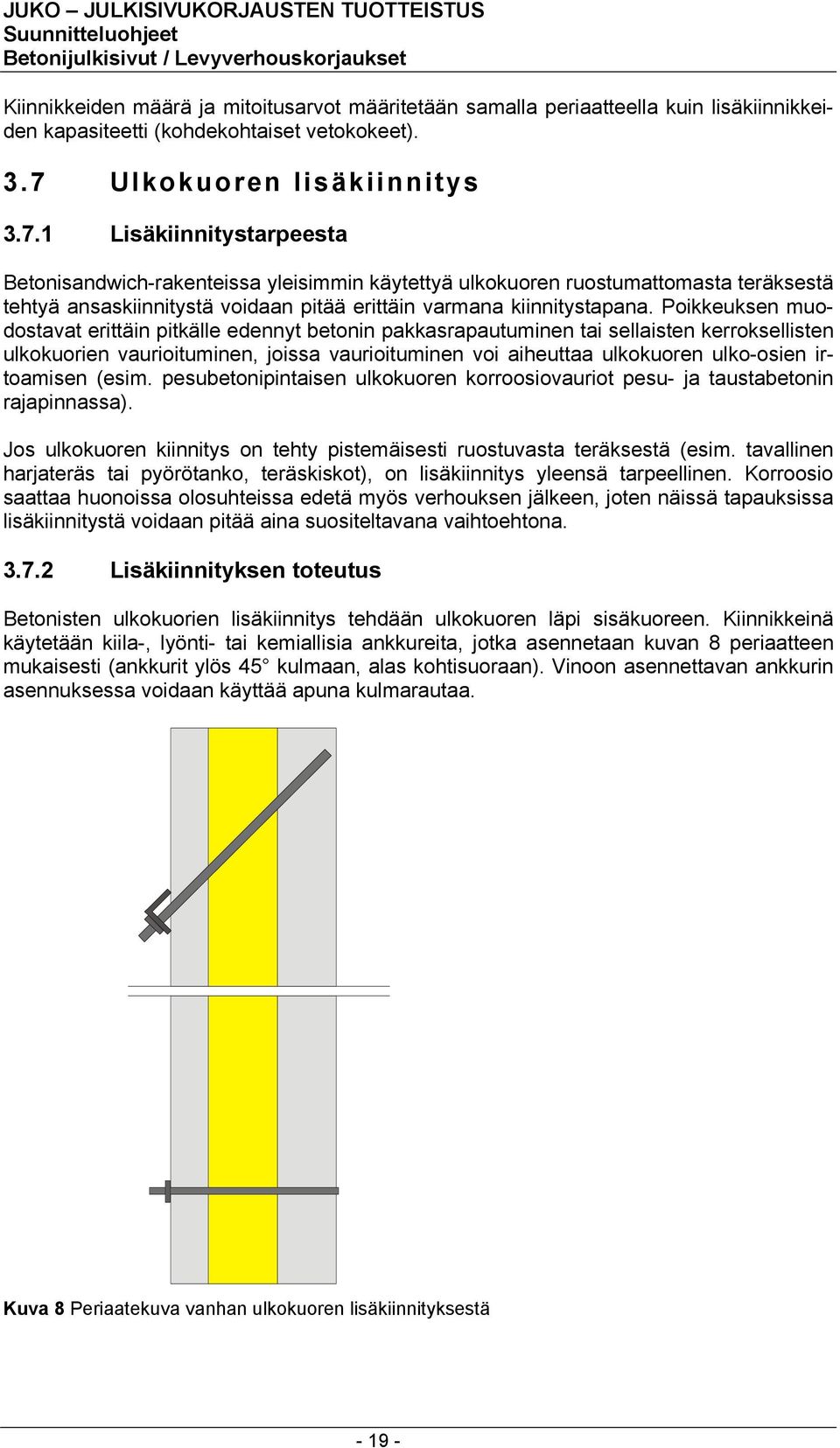 1 Lisäkiinnitystarpeesta Betonisandwich-rakenteissa yleisimmin käytettyä ulkokuoren ruostumattomasta teräksestä tehtyä ansaskiinnitystä voidaan pitää erittäin varmana kiinnitystapana.