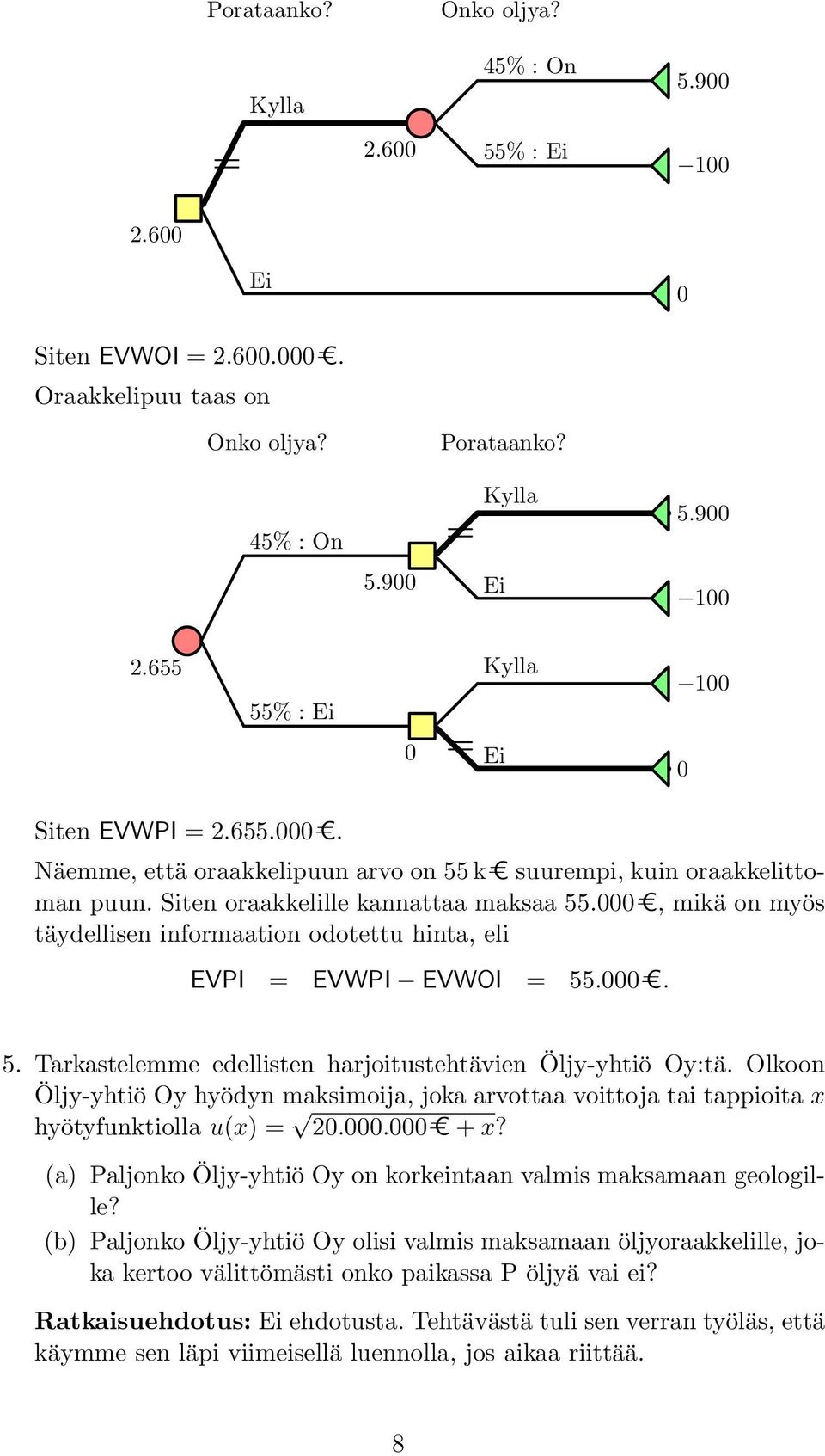 Olkoon Öljy-yhtiö Oy hyödyn maksimoija, joka arvottaa voittoja tai tappioita x hyötyfunktiolla u(x) 2..C + x? (a) Paljonko Öljy-yhtiö Oy on korkeintaan valmis maksamaan geologille?