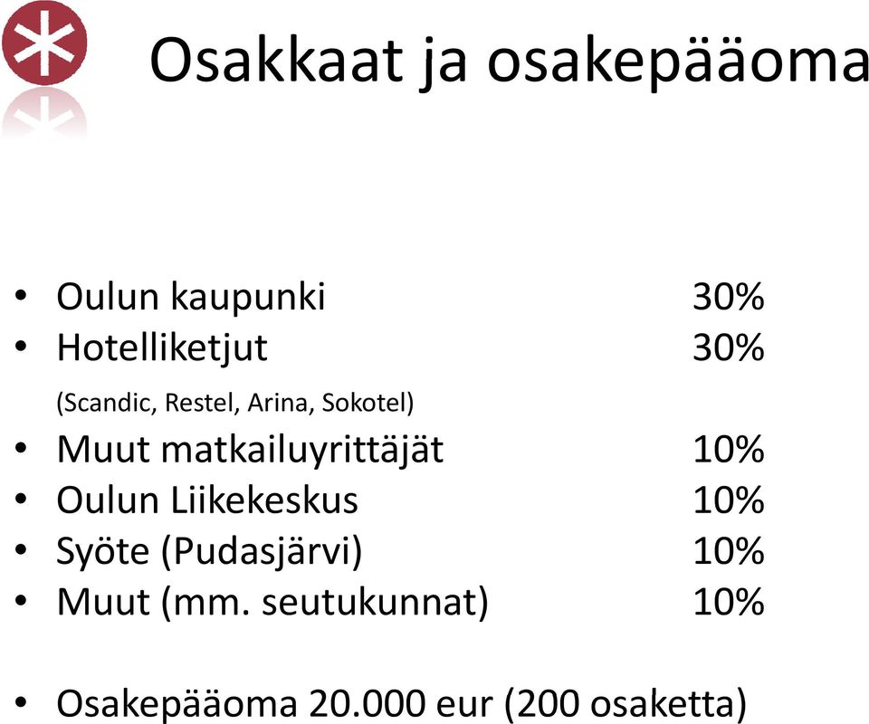 matkailuyrittäjät 10% Oulun Liikekeskus 10% Syöte