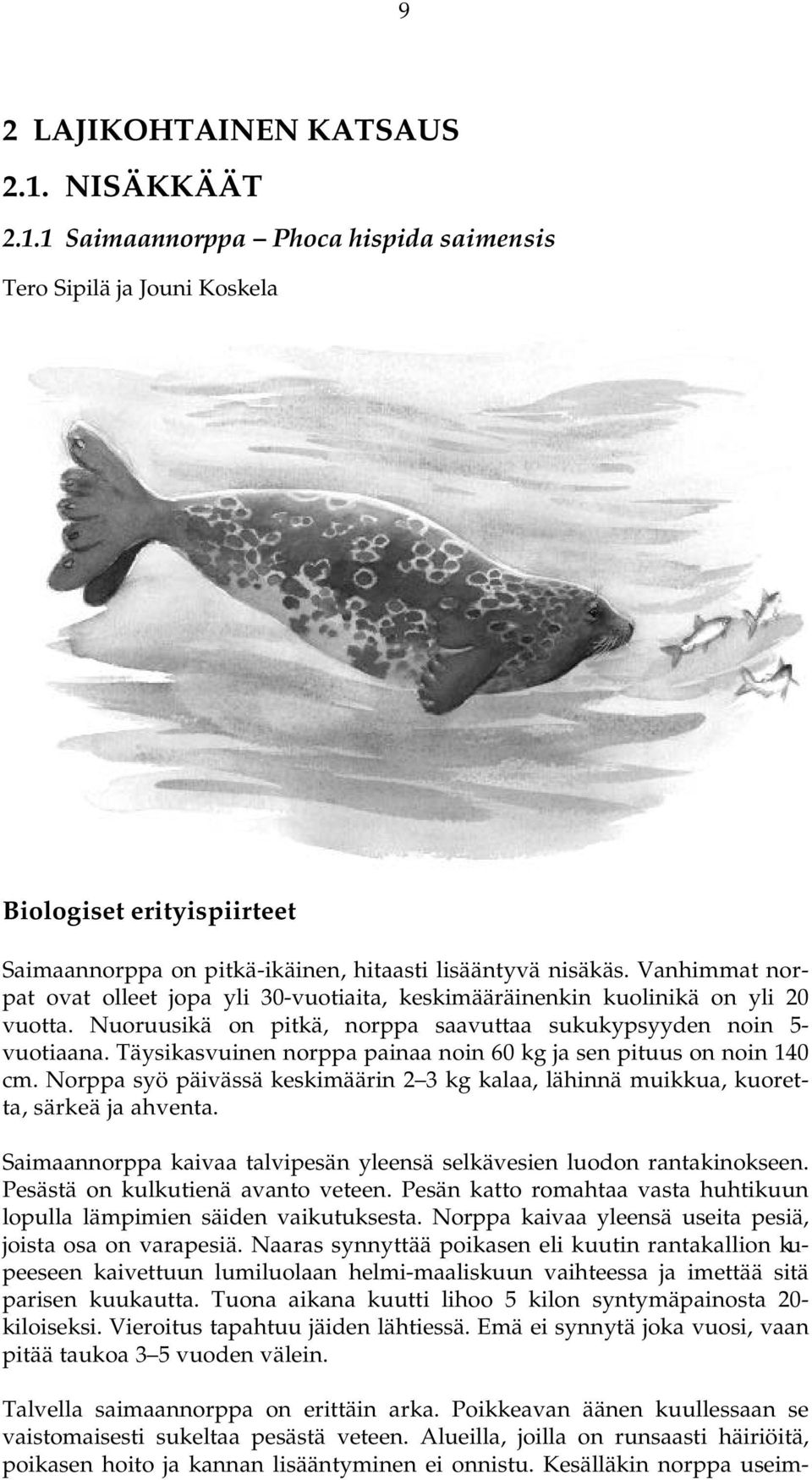 Täysikasvuinen norppa painaa noin 60 kg ja sen pituus on noin 140 cm. Norppa syö päivässä keskimäärin 2 3 kg kalaa, lähinnä muikkua, kuoretta, särkeä ja ahventa.