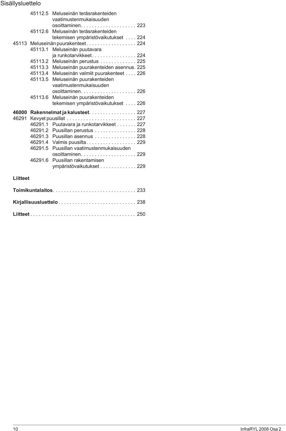 5 Meluseinän puurakenteiden osoittaminen.................... 226 45113.6 Meluseinän puurakenteiden tekemisen ympäristövaikutukset.... 226 46000 Rakennelmat ja kalusteet................. 227 46291 Kevyet puusillat.