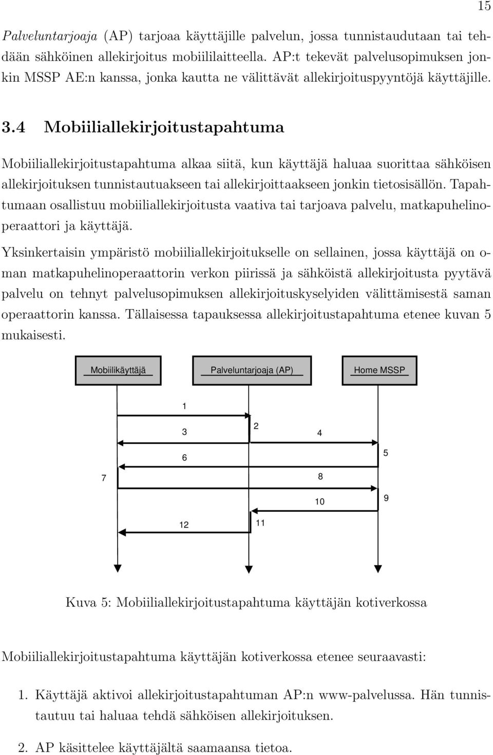 4 Mobiiliallekirjoitustapahtuma Mobiiliallekirjoitustapahtuma alkaa siitä, kun käyttäjä haluaa suorittaa sähköisen allekirjoituksen tunnistautuakseen tai allekirjoittaakseen jonkin tietosisällön.