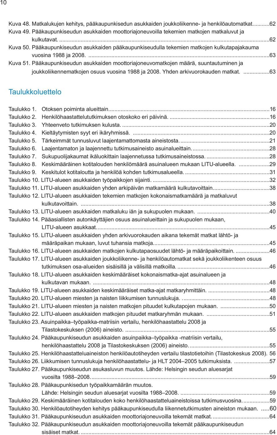 Pääkaupunkiseudun asukkaiden pääkaupunkiseudulla tekemien matkojen kulkutapajakauma vuosina 1988 ja 2008....63 Kuva 51. Pääkaupunkiseudun asukkaiden moottoriajoneuvomatkojen määrä, suuntautuminen ja.