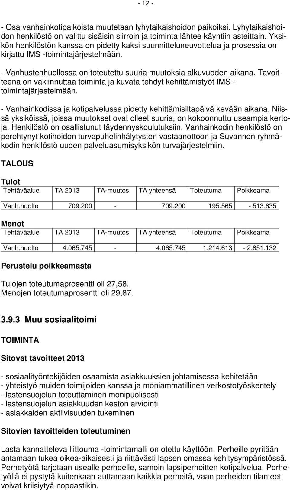 Tavoitteena on vakiinnuttaa toiminta ja kuvata tehdyt kehittämistyöt IMS - toimintajärjestelmään. - Vanhainkodissa ja kotipalvelussa pidetty kehittämisiltapäivä kevään aikana.