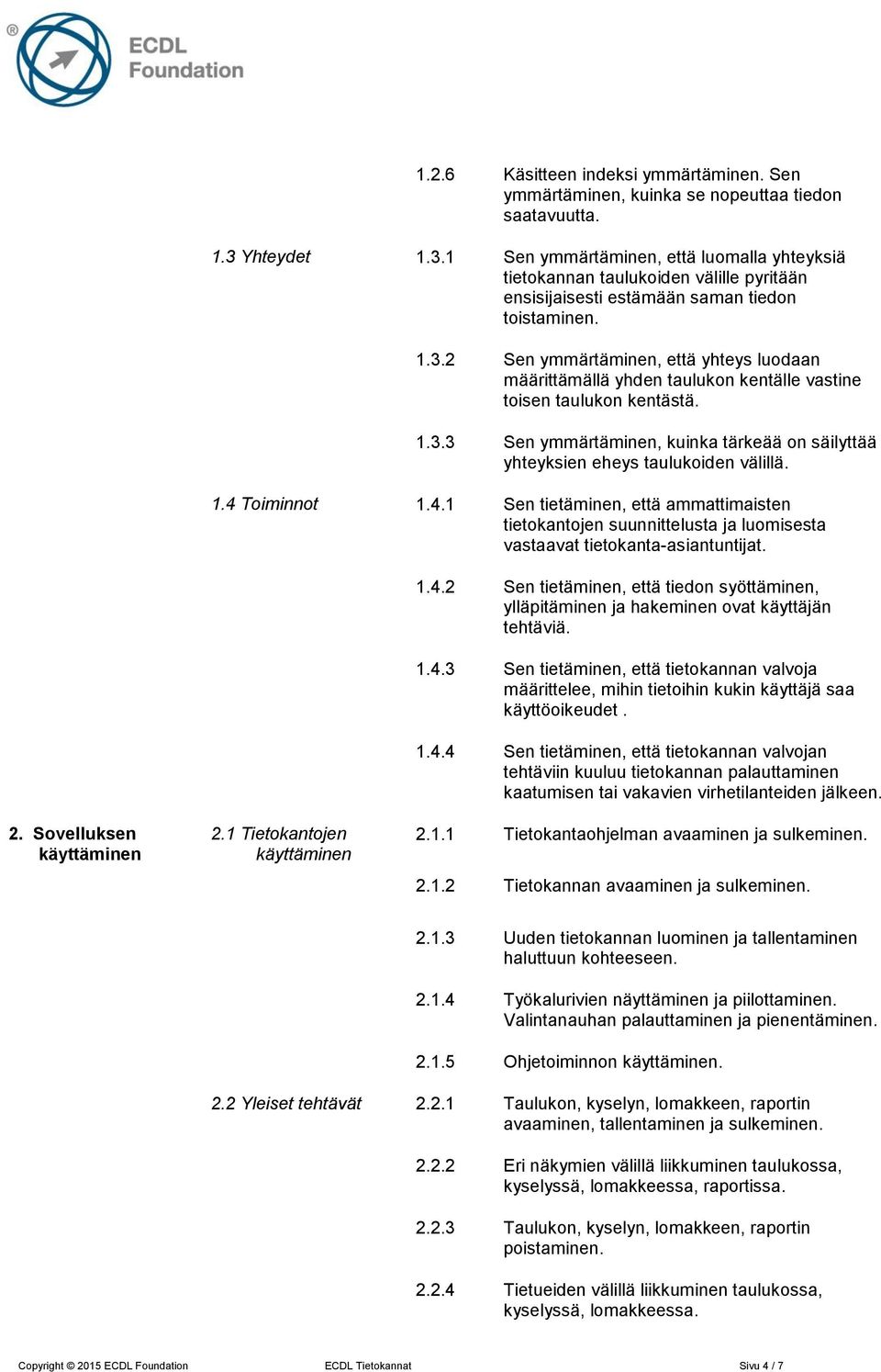 1.3.3 Sen ymmärtäminen, kuinka tärkeää on säilyttää yhteyksien eheys taulukoiden välillä. 1.4 