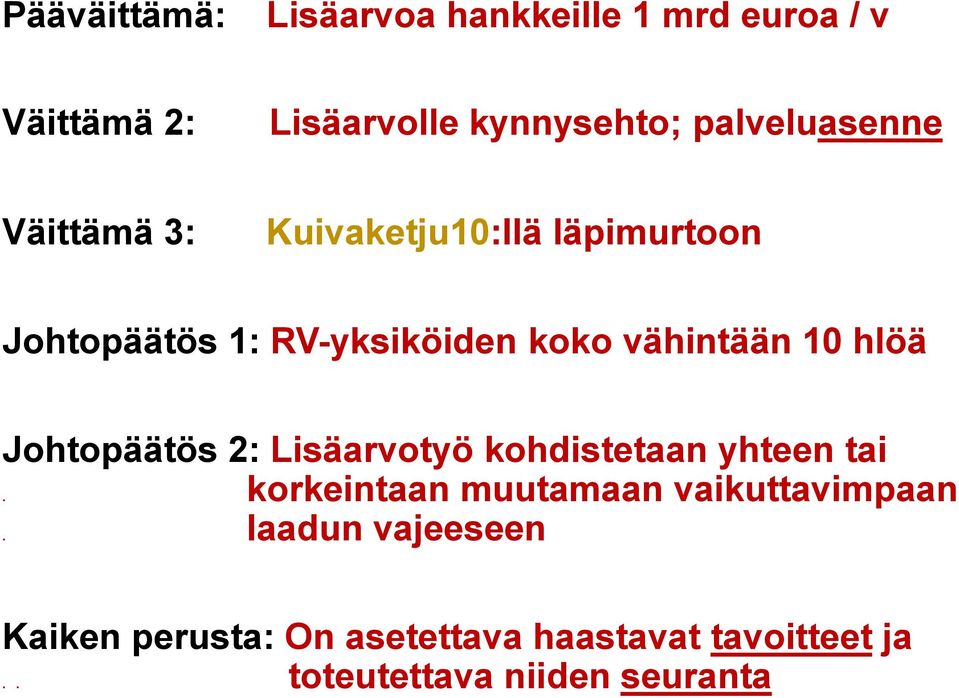 vähintään 10 hlöä Johtopäätös 2: Lisäarvotyö kohdistetaan yhteen tai.