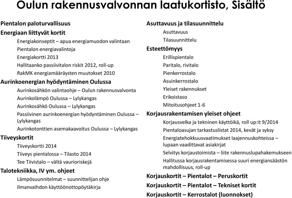 Lylykangas Aurinkosähkö Oulussa Lylykangas Passiivinen aurinkoenergian hyödyntäminen Oulussa Lylykangas Aurinkotonttien asemakaavoitus Oulussa Lylykangas Tiiveyskortit Tiiveyskortti 2014 Tiiveys