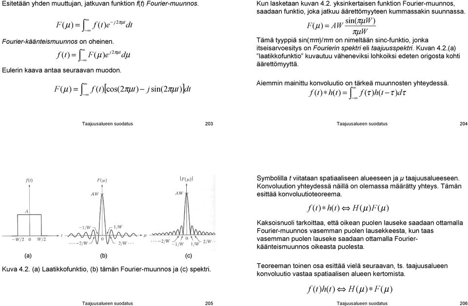 sin πµ W F µ AW πµ W Tämä tyyppiä sin m/ m on nimeltään sinc fnktio jonka itseisaroesitys on Forierin spektri eli taajsspektri. Kan 4.