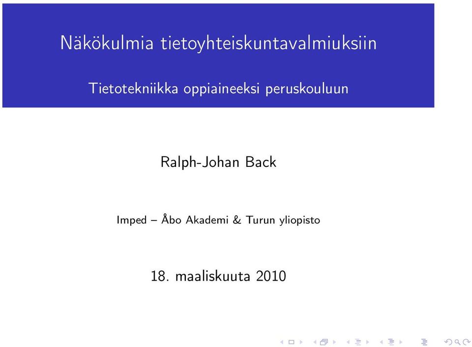 peruskouluun Ralph-Johan Back Imped