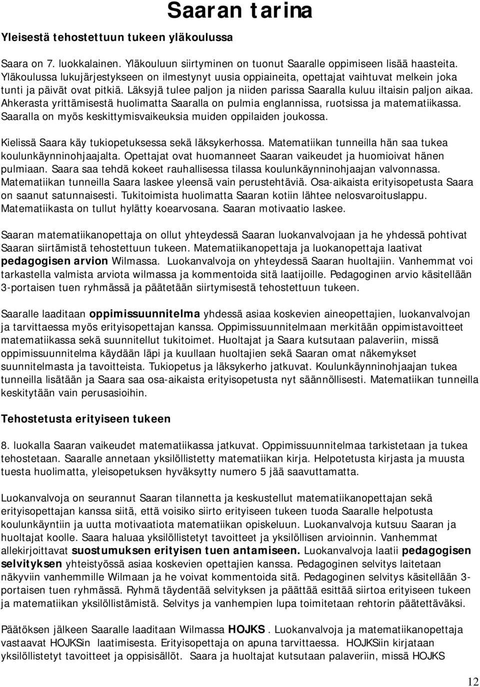 Läksyjä tulee paljon ja niiden parissa Saaralla kuluu iltaisin paljon aikaa. Ahkerasta yrittämisestä huolimatta Saaralla on pulmia englannissa, ruotsissa ja matematiikassa.