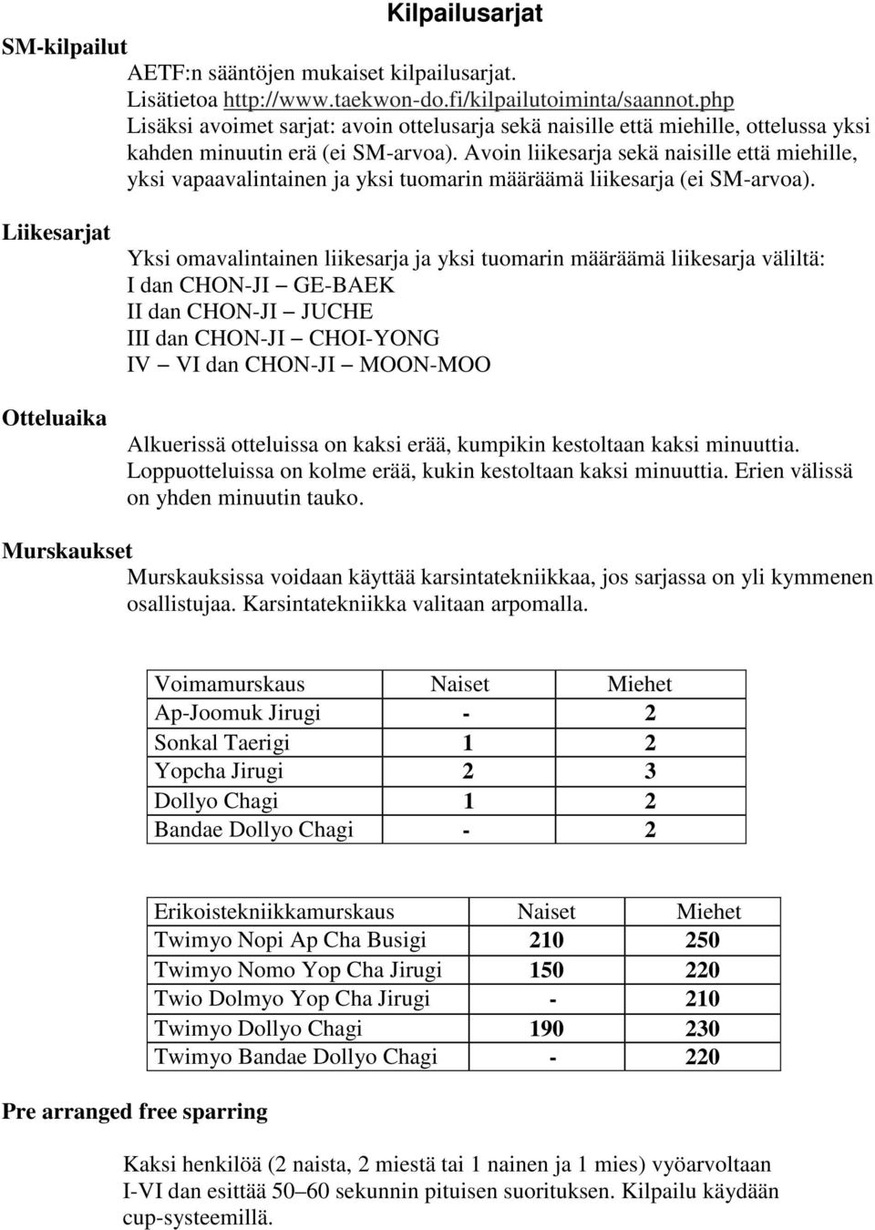 Avoin liikesarja sekä naisille että miehille, yksi vapaavalintainen ja yksi tuomarin määräämä liikesarja (ei SM-arvoa).