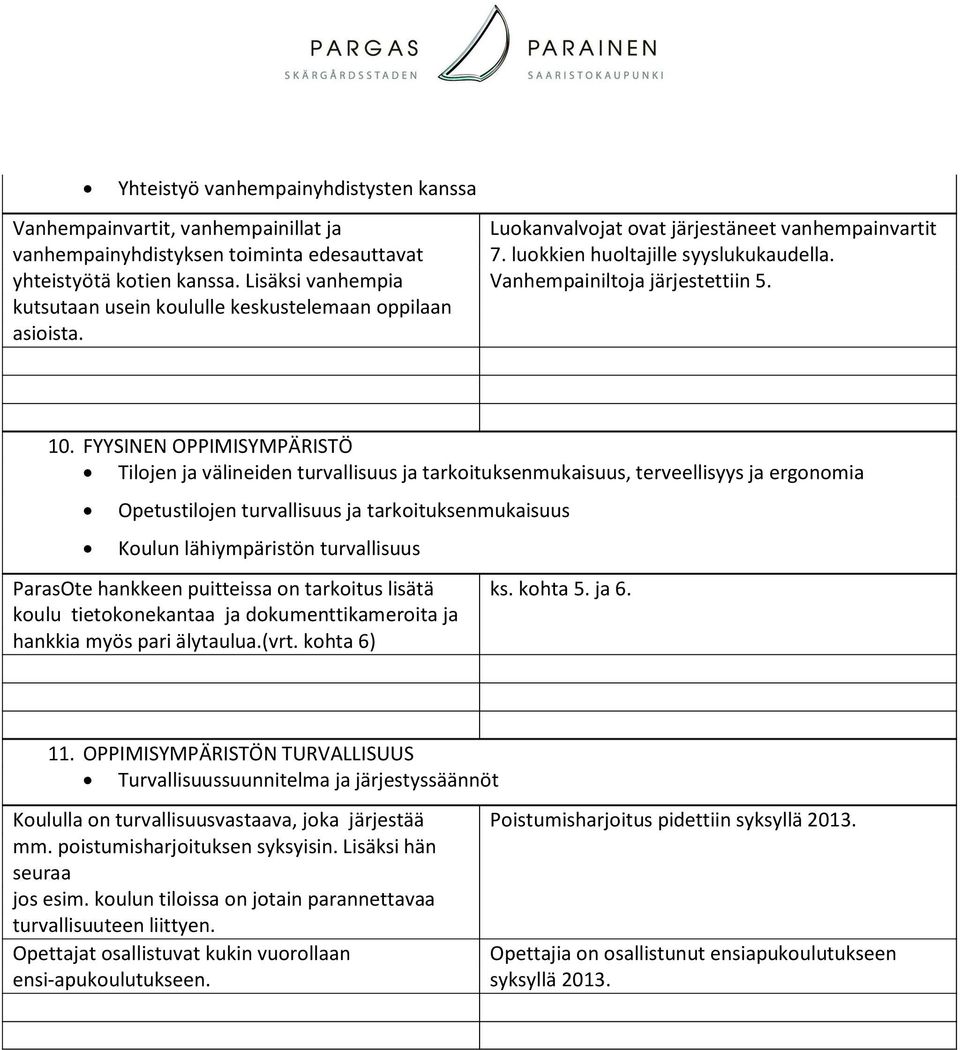 Vanhempainiltoja järjestettiin 5. 10.