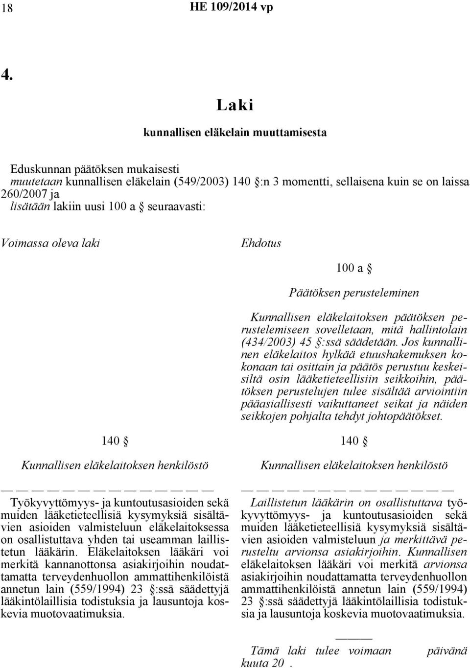 Ehdotus 100 a Päätöksen perusteleminen Kunnallisen eläkelaitoksen päätöksen perustelemiseen sovelletaan, mitä hallintolain (434/2003) 45 :ssä säädetään.