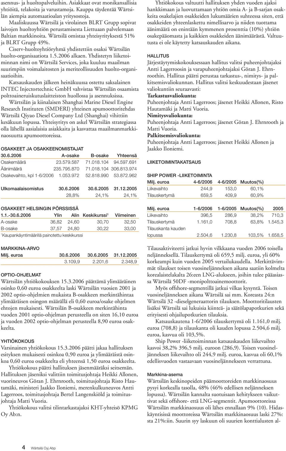 Ciserv-huoltoyhtiöryhmä yhdistettiin osaksi Wärtsilän huolto-organisaatiota 1.5.2006 alkaen.