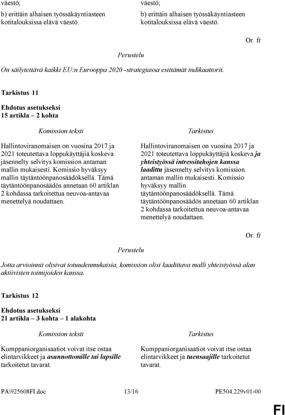 11 15 artikla 2 kohta Hallintoviranomaisen on vuosina 2017 ja 2021 toteutettava loppukäyttäjiä koskeva jäsennelty selvitys komission antaman mallin mukaisesti.