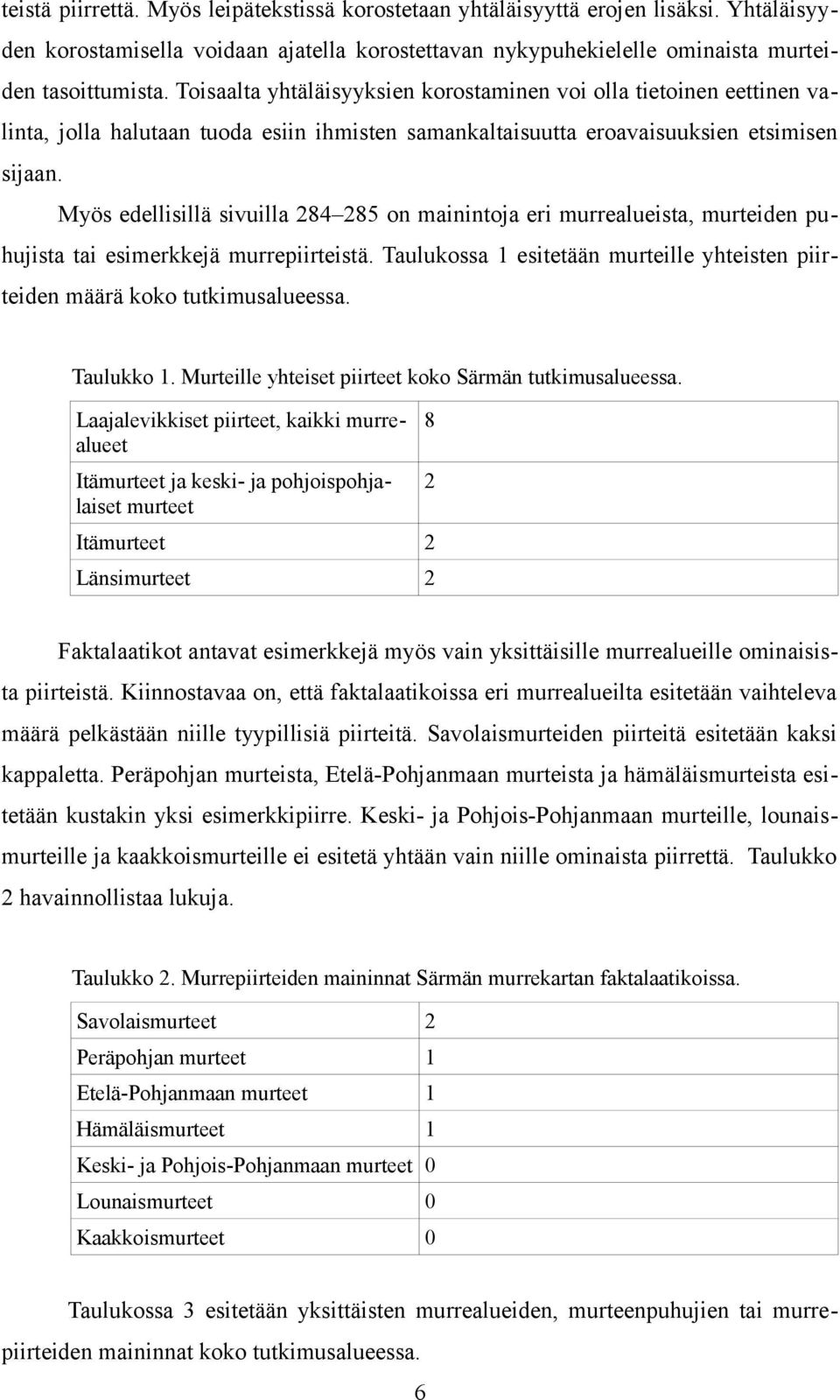 Myös edellisillä sivuilla 284 285 on mainintoja eri murrealueista, murteiden puhujista tai esimerkkejä murrepiirteistä.