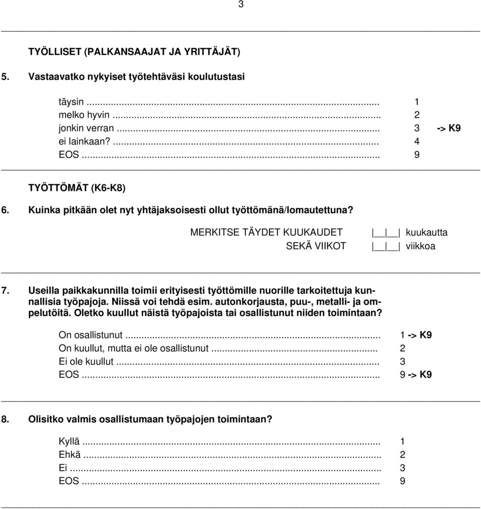 Useilla paikkakunnilla toimii erityisesti työttömille nuorille tarkoitettuja kunnallisia työpajoja. Niissä voi tehdä esim. autonkorjausta, puu-, metalli- ja ompelutöitä.