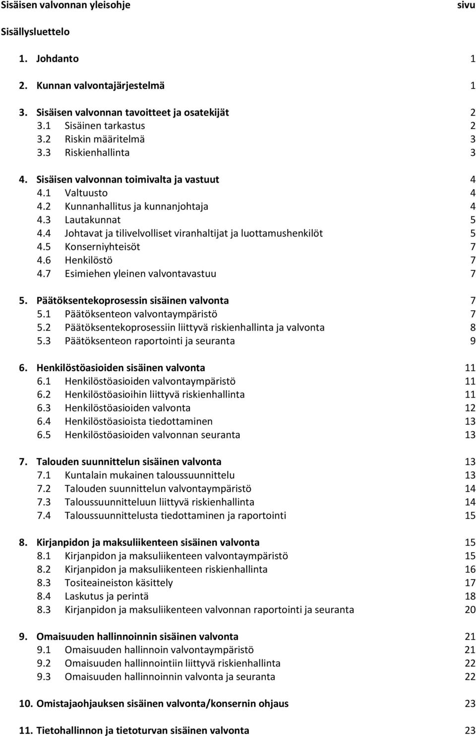 4 Johtavat ja tilivelvolliset viranhaltijat ja luottamushenkilöt 5 4.5 Konserniyhteisöt 7 4.6 Henkilöstö 7 4.7 Esimiehen yleinen valvontavastuu 7 5. Päätöksentekoprosessin sisäinen valvonta 7 5.