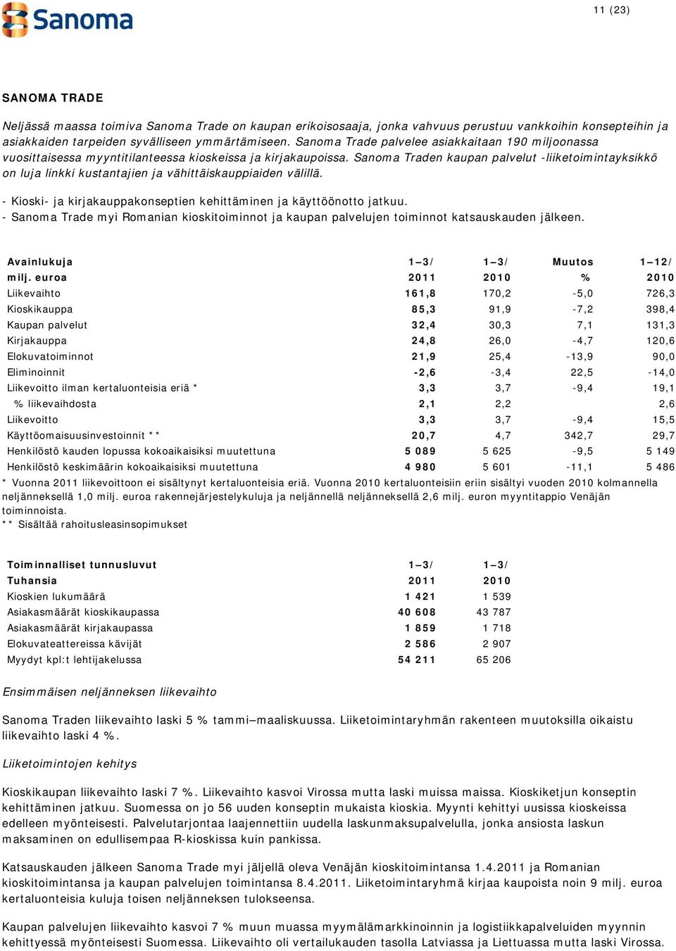 Sanoma Traden kaupan palvelut -liiketoimintayksikkö on luja linkki kustantajien ja vähittäiskauppiaiden välillä. - Kioski- ja kirjakauppakonseptien kehittäminen ja käyttöönotto jatkuu.