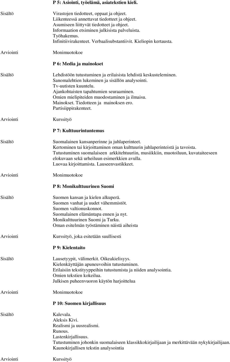 Monimuotokoe P 6: Media ja mainokset Lehdistöön tutustuminen ja erilaisista lehdistä keskusteleminen. Sanomalehtien lukeminen ja sisällön analysointi. Tv-uutisten kuuntelu.