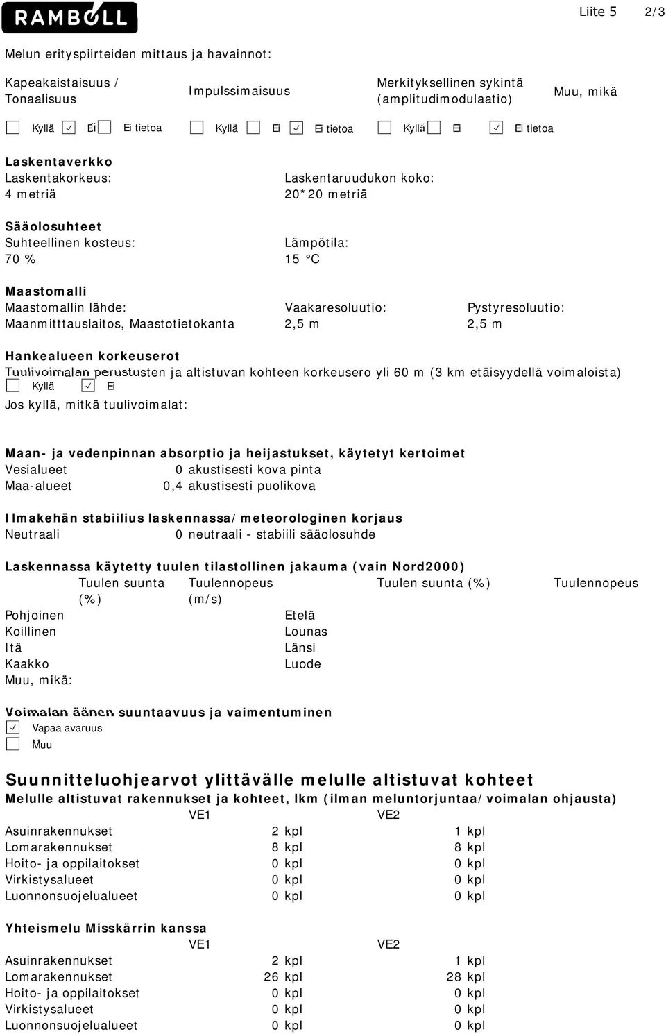 Vaakaresoluutio: Pystyresoluutio: Maanmitttauslaitos, Maastotietokanta 2,5 m 2,5 m Hankealueen korkeuserot Tuulivoimalan perustusten ja altistuvan kohteen korkeusero yli 60 m (3 km etäisyydellä