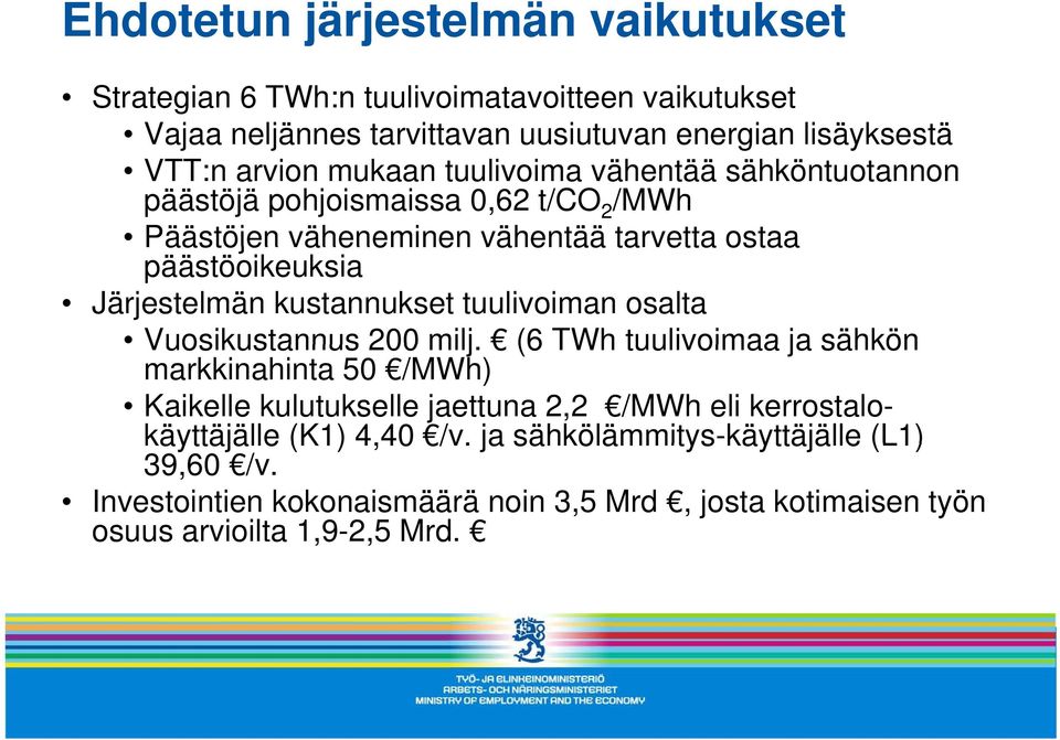 kustannukset tuulivoiman osalta Vuosikustannus 200 milj.